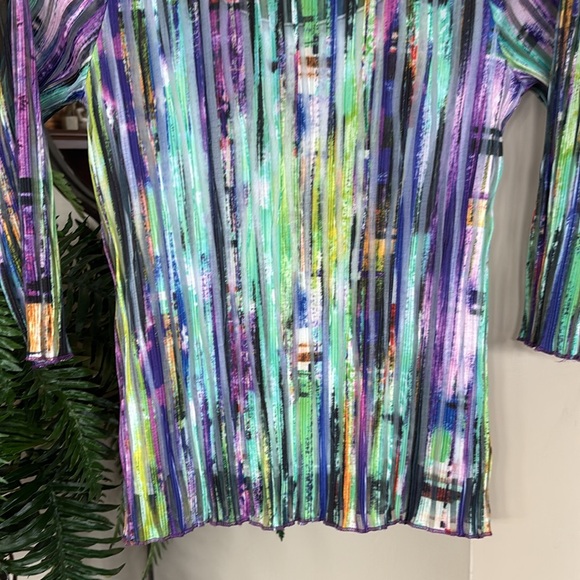 Vintage Peck & Peck Petite Colorful Crinkle Pleated Top 3/4 Sleeve Blouse Office - Picture 2 of 11